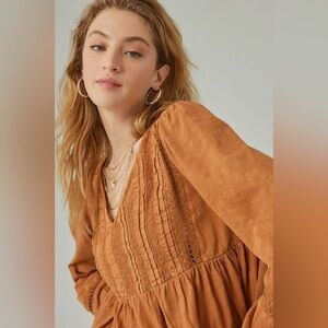 Lucky Brand Pintuck Lace Long Sleeve Blouse in Glazed Ginger